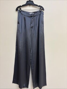 NONchalant Wide Leg Satin Pants in Charcoal Gray